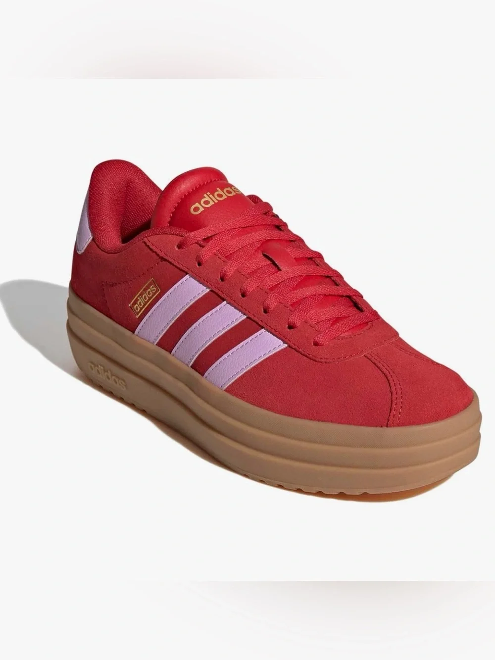 adidas Red Platform Sneakers with Pink Stripes and Gum Sole new size 7